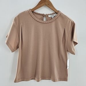 Joie Sola Short Sleeve Tan Braided Detail Neckline Womens Size XSmall